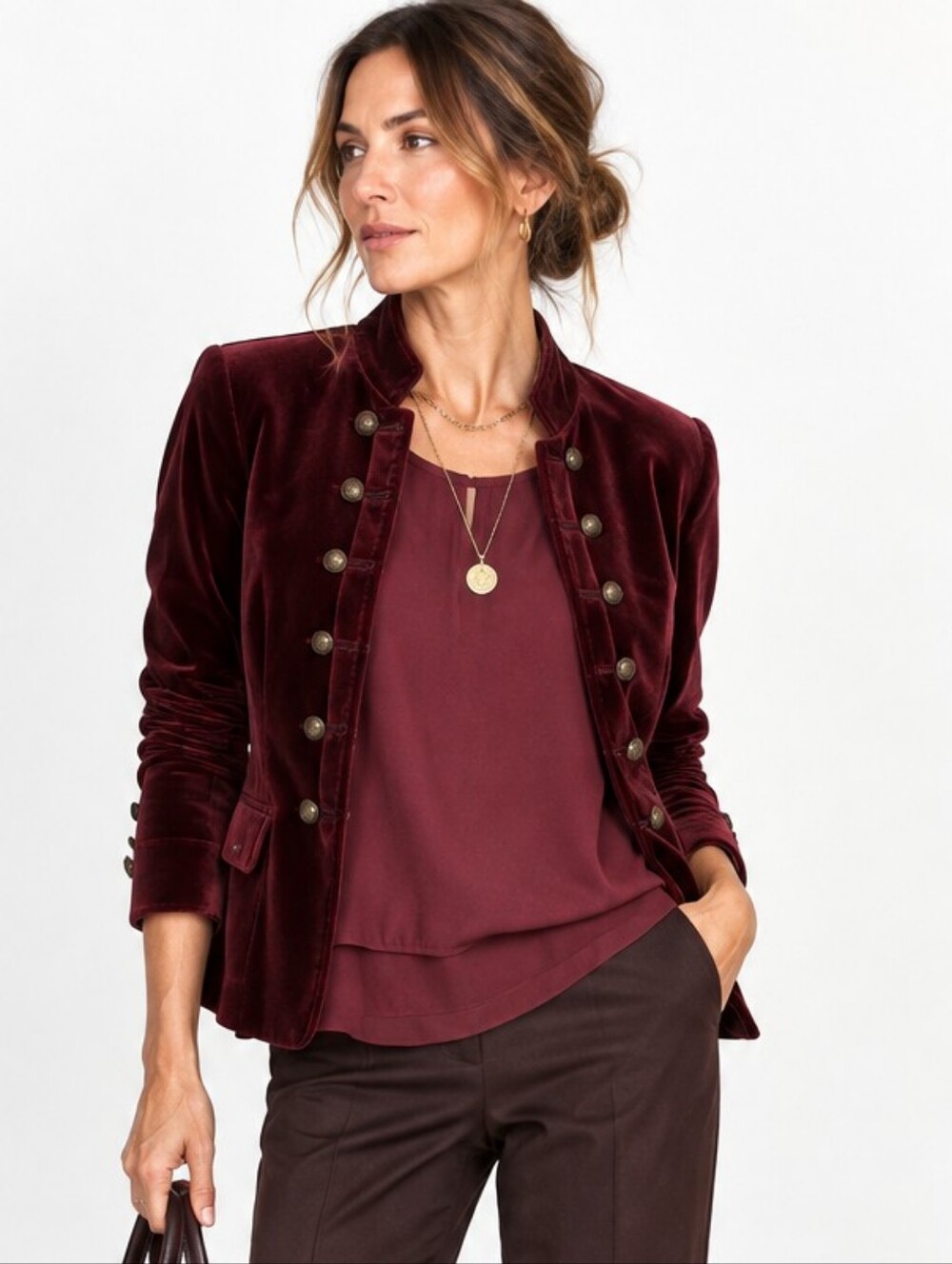 WHBM Blouse Burgundy Layered Pullover Long Sleeve